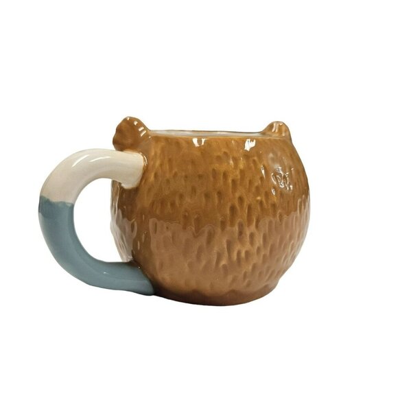 Earthenware Ceramic 3D Hand-Painted‎ Coffee Cup Owl Shape Blue & White Handle - Picture 3 of 13